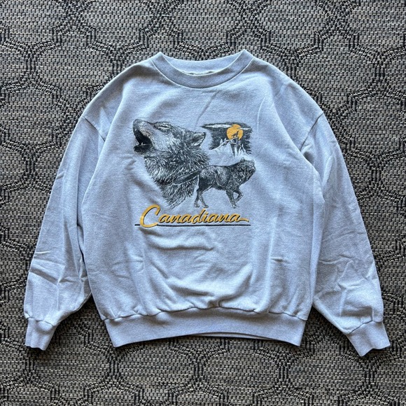 Stanfield's Scots Other - Vintage Stanfield's Sweatshirt Mens XL Gray Wolf Canadiana Crewneck Nature 90s